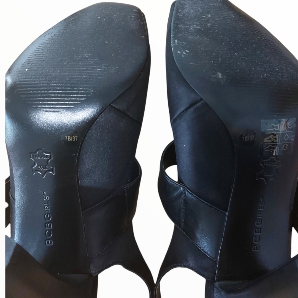 BCBGIRLS Black Satin Heels Size 7 - Picture 6 of 9